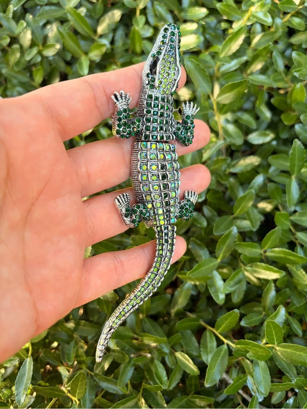 Green Crystal Alligator Brooch Pin
